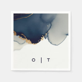 ネイビーモダンブルー金ゴールドモノグラムビーチ結婚式 スタンダードカクテルナプキン