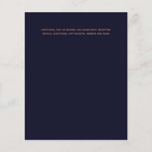 ネイビーモダンブルー金ゴールド予算の結婚式の招待 (裏面)