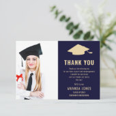 ネイビーモダンブルー金ゴールド写真卒業 サンキューカード (スタンド正面)