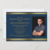 ネイビーモダンブルー金ゴールド卒業写真 招待状 (正面)