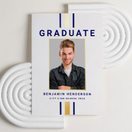 ネイビーモダンブルー金ゴールド卒業発表 箔招待状