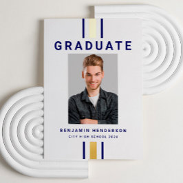 ネイビーモダンブルー金ゴールド卒業発表 箔招待状