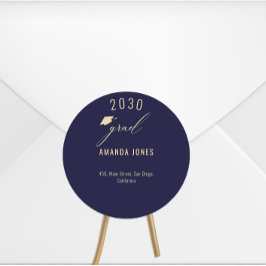 ネイビーモダンブルー金ゴールド卒業 ラウンドシール