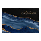 ネイビーモダンブルー金ゴールド大理石グリッターモノグラム 枕カバー (裏面)