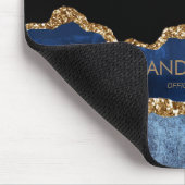 ネイビーモダンブルー金ゴールド大理石グリッター事務所 マウスパッド (コーナー)