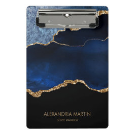 ネイビーモダンブルー金ゴールド大理石グリッター事務所 ミニクリップボード