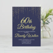 ネイビーモダンブルー金ゴールド60th誕生日パーティー 招待状 (スタンド正面)