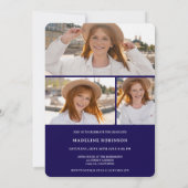 ネイビーモダンブルー4枚の写真卒業 招待状 (裏面)