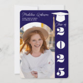 ネイビーモダンブルー4枚の写真卒業 招待状 (正面)