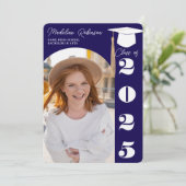 ネイビーモダンブルー4枚の写真卒業 招待状 (スタンド正面)