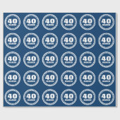 ネイビーモダンブルー40th誕生日名前をカスタムするV8 ラッピングペーパー (フラット)