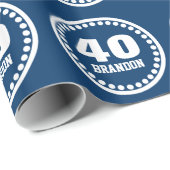 ネイビーモダンブルー40th誕生日名前をカスタムするV8 ラッピングペーパー (ロールコーナー)