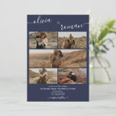 ネイビーモダンブルー6枚の写真グリッドコラージュ結婚ズ 招待状 (スタンド正面)