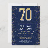 ネイビーモダンブルー70誕生日写真 招待状 (正面)