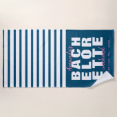 ネイビーモダンブルー&ピンクバチェロレッテギフト ビーチタオル (正面)