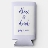 ネイビーモダンブルー、ホワイト、ラベンダー結婚ズ スリム缶クーラー (裏面)