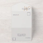 ネイビーモダンブルー&金ゴールドフォトコラージュ結婚ズ オールインワン招待状 (外側)