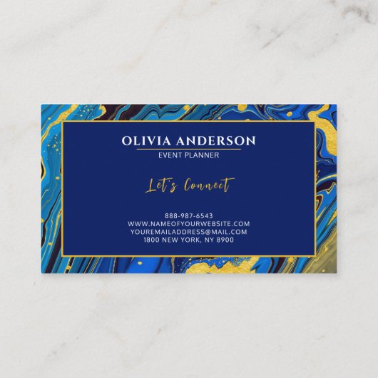 ネイビーモダンブルー&金ゴールドマーブルゲート抽象芸術 名刺 (裏面)
