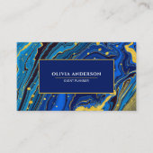 ネイビーモダンブルー&金ゴールドマーブルゲート抽象芸術 名刺 (正面)