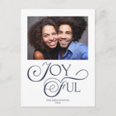 ネイビーモダンブルーJoyful Christmas Holiday Photo シーズンポストカード (正面)