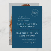 ネイビーモダンブル日付シール日付の保存 セーブザデート (正面/裏面)