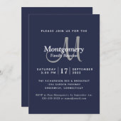 ネイビーモダンホワイトシルバーモノグラムファミリー懇親会 招待状 (正面/裏面)