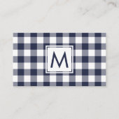 ネイビーモダンホワイトバッファロープレイドパターンモノグラム 名刺 (正面)