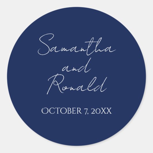 ネイビーモダンホワイトミニマル結婚リスト ラウンドシール (正面)