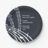 ネイビーモダンホワイト甘い音楽ハッピーアニバーサリー ペーパープレート (正面)