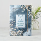 ネイビーモダンマーブル結婚式招待状 招待状 (スタンド正面)