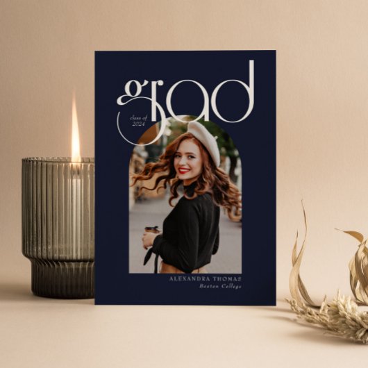 ネイビーモダンミニマルArch 5写真卒業 招待状