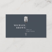 ネイビーモダンメタリック鍵実在エテート 名刺 (正面)