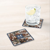 ネイビーモダンモノグラムイニシャルファミリー名&写真 スクエアペーパーコースター (インサイチュ)