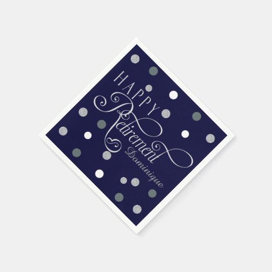 ネイビーモダンリタイアパーティーカスタムナプキンス スタンダードカクテルナプキン (角)