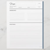 ネイビーモダンレター形式のレシピページ (正面)