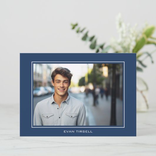 ネイビーモダン卒業写真フレーム – パーティー 招待状 (スタンド正面)