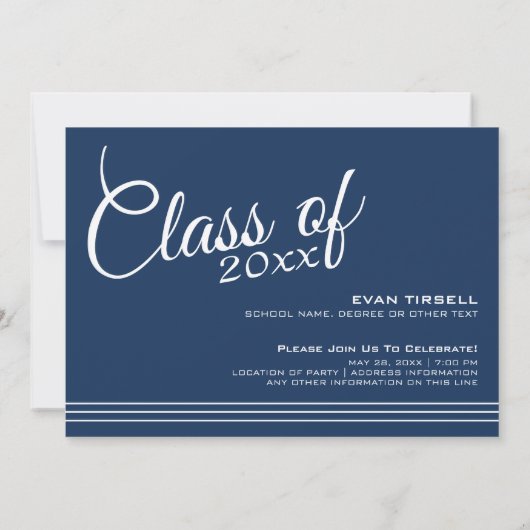 ネイビーモダン卒業写真フレーム – パーティー 招待状 (裏面)
