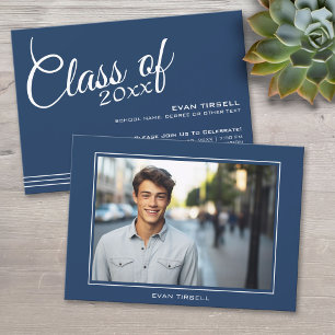 ネイビーモダン卒業写真フレーム – パーティー 招待状