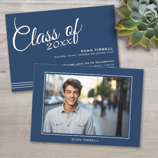 ネイビーモダン卒業写真フレーム – パーティー 招待状