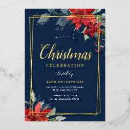 ネイビーモダン幾何クリスマスパーティー金ゴールド 箔招待状