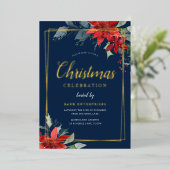 ネイビーモダン幾何クリスマスパーティー金ゴールド 箔招待状 (立ち正面)