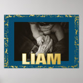 ネイビーモダン文字はっきりした金ゴールドスペックルフレームフォト 箔ポスター (正面)