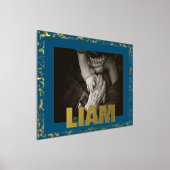 ネイビーモダン文字はっきりした金ゴールドスペックルフレームフォト 箔ポスター (レイダウン)