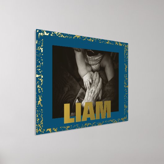 ネイビーモダン文字はっきりした金ゴールドスペックルフレームフォト 箔ポスター (レイダウン)