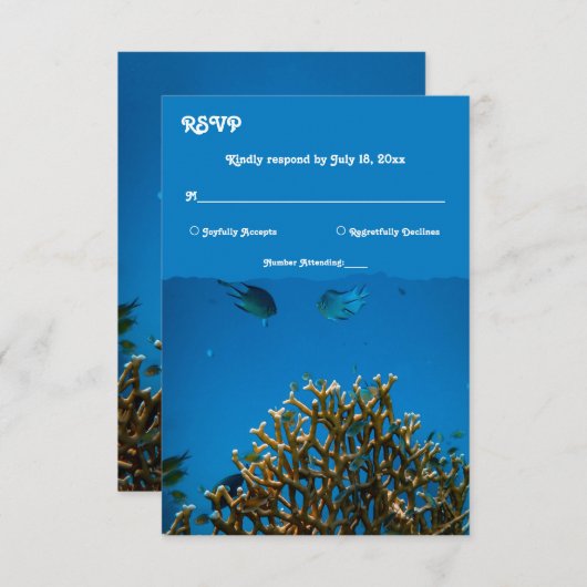 ネイビーモダン水中シーフィッシュリーフビーチ結婚式 出欠カード (正面/裏面)