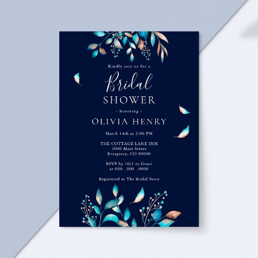 ネイビーモダン素朴ブライダルシャワー 招待状