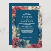 ネイビーモダン結婚素朴秋 招待状 (正面/裏面)