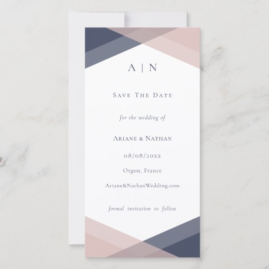 ネイビーモダン赤面日付の結婚保存 セーブザデート (正面)