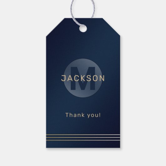 ネイビーモダン金ゴールドシンプルモノグラムパーソナライズされたギフト ギフトタグ (正面)