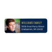 ネイビーモダン金ゴールド卒業写真差出人住所 ラベル (正面)